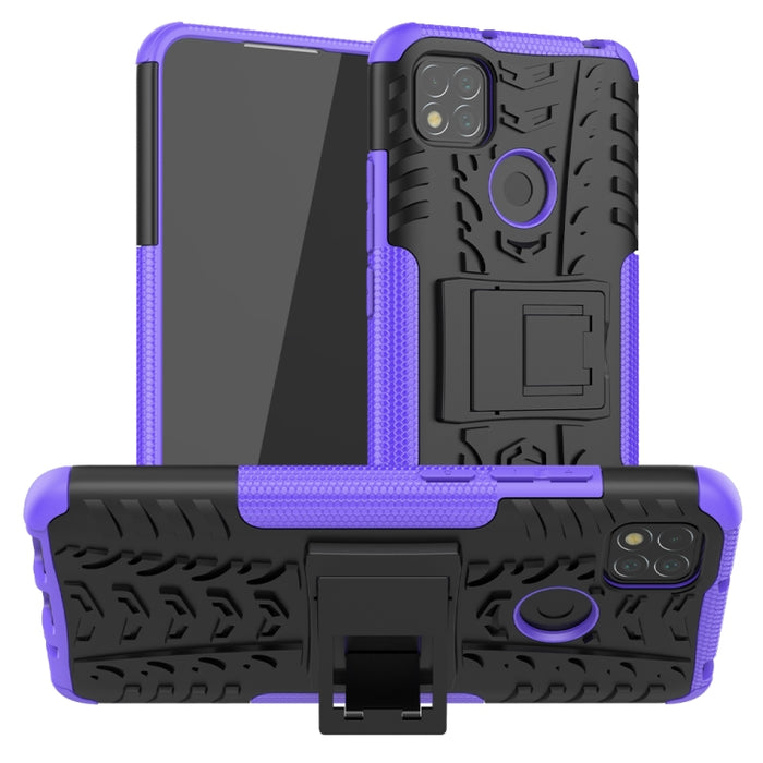 Funda protectora de TPU + PC a prueba de golpes con textura de neumático con soporte, For Xiaomi Redmi 9C