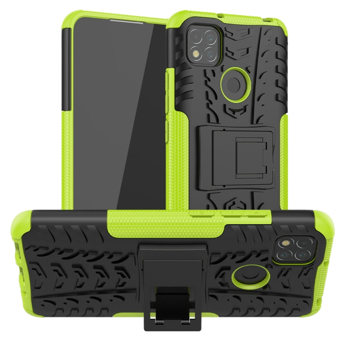Funda protectora de TPU + PC a prueba de golpes con textura de neumático con soporte, For Xiaomi Redmi 9C