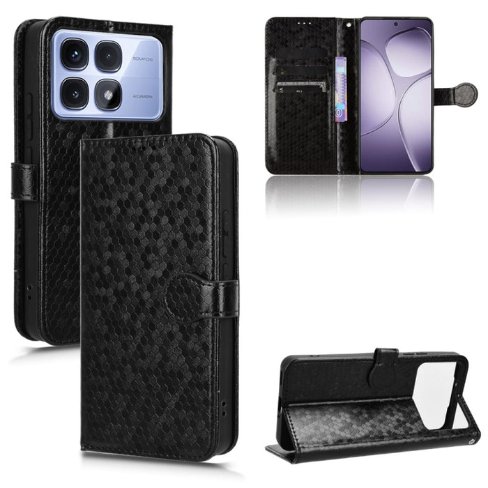 Funda de cuero para teléfono con textura de puntos en forma de panal, For Xiaomi Poco X7 Pro 5G / Redmi Turbo 4 5G, For Xiaomi Poco M7 Pro 5G / Redmi Note 14 5G, For Redmi K80 / K80 Pro, For Redmi Note 14 Pro 4G, For Redmi Note 14 4G 163.25mm          ...