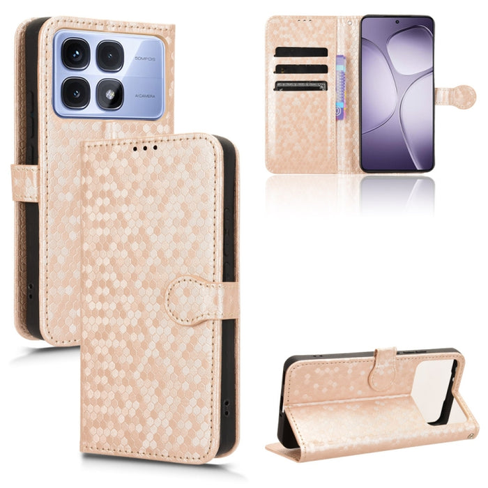 Funda de cuero para teléfono con textura de puntos en forma de panal, For Xiaomi Poco X7 Pro 5G / Redmi Turbo 4 5G, For Xiaomi Poco M7 Pro 5G / Redmi Note 14 5G, For Redmi K80 / K80 Pro, For Redmi Note 14 Pro 4G, For Redmi Note 14 4G 163.25mm          ...