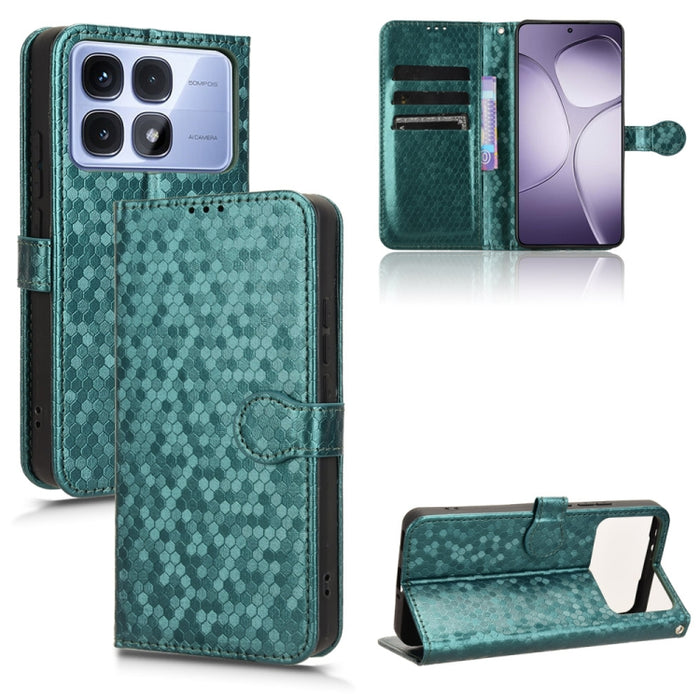 Funda de cuero para teléfono con textura de puntos en forma de panal, For Xiaomi Poco X7 Pro 5G / Redmi Turbo 4 5G, For Xiaomi Poco M7 Pro 5G / Redmi Note 14 5G, For Redmi K80 / K80 Pro, For Redmi Note 14 Pro 4G, For Redmi Note 14 4G 163.25mm          ...