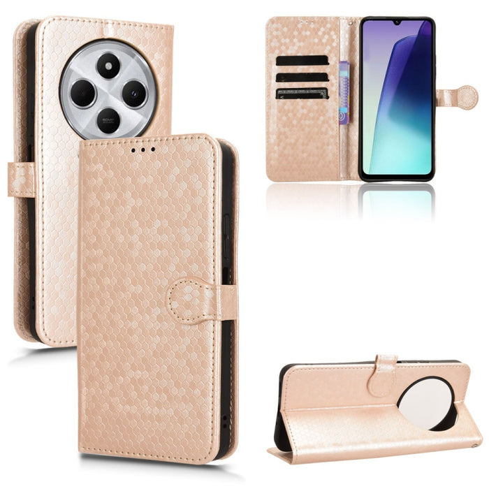 Funda de cuero para teléfono con textura de puntos en forma de panal, For Xiaomi Poco X7 Pro 5G / Redmi Turbo 4 5G, For Xiaomi Poco M7 Pro 5G / Redmi Note 14 5G, For Redmi K80 / K80 Pro, For Redmi Note 14 Pro 4G, For Redmi Note 14 4G 163.25mm          ...