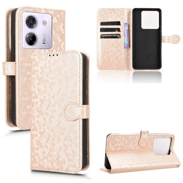 Funda de cuero para teléfono con textura de puntos en forma de panal, For Xiaomi Poco X7 Pro 5G / Redmi Turbo 4 5G, For Xiaomi Poco M7 Pro 5G / Redmi Note 14 5G, For Redmi K80 / K80 Pro, For Redmi Note 14 Pro 4G, For Redmi Note 14 4G 163.25mm          ...