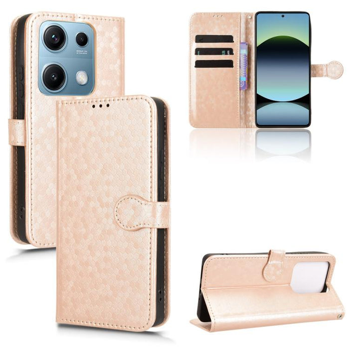 Funda de cuero para teléfono con textura de puntos en forma de panal, For Xiaomi Poco X7 Pro 5G / Redmi Turbo 4 5G, For Xiaomi Poco M7 Pro 5G / Redmi Note 14 5G, For Redmi K80 / K80 Pro, For Redmi Note 14 Pro 4G, For Redmi Note 14 4G 163.25mm          ...