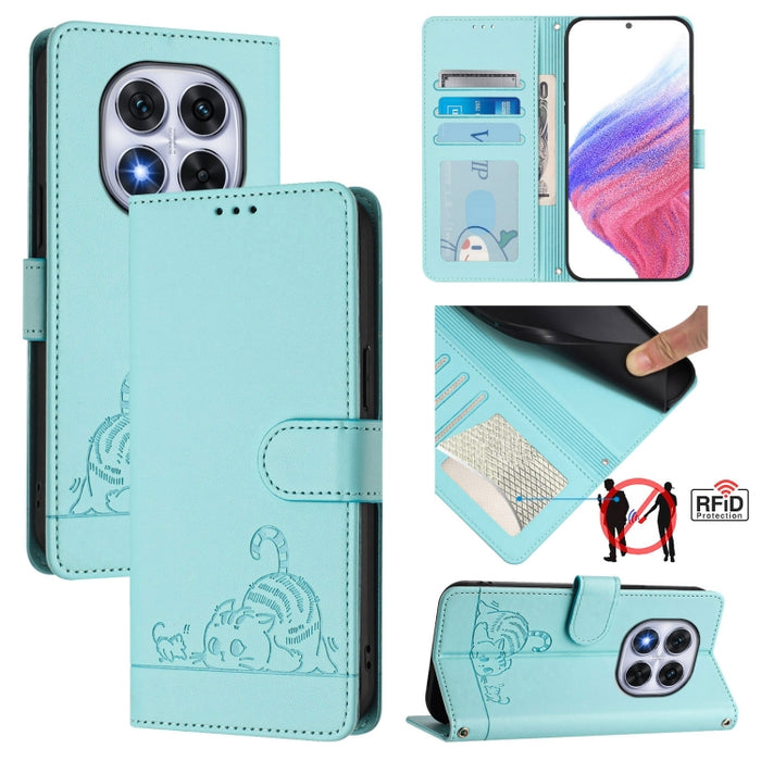 Funda para teléfono de cuero RFID con estampado en relieve de gato y rata y cordón, For Redmi A7 Pro 171mm / Poco C85x 5G, For Redmi 15a 5G Global, For Redmi Turbo 5 Max / Poco X8 Pro Max, For Redmi Turbo 5 5G / Poco X8 Pro 5G                          ...
