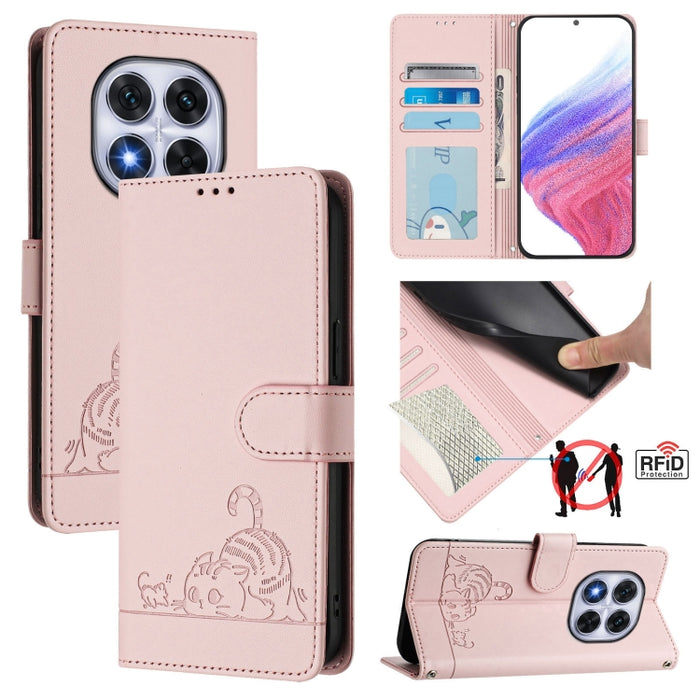 Funda para teléfono de cuero RFID con estampado en relieve de gato y rata y cordón, For Redmi A7 Pro 171mm / Poco C85x 5G, For Redmi 15a 5G Global, For Redmi Turbo 5 Max / Poco X8 Pro Max, For Redmi Turbo 5 5G / Poco X8 Pro 5G                          ...