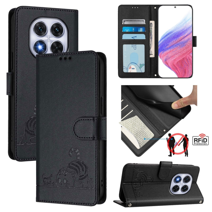 Funda para teléfono de cuero RFID con estampado en relieve de gato y rata y cordón, For Redmi A7 Pro 171mm / Poco C85x 5G, For Redmi 15a 5G Global, For Redmi Turbo 5 Max / Poco X8 Pro Max, For Redmi Turbo 5 5G / Poco X8 Pro 5G                          ...