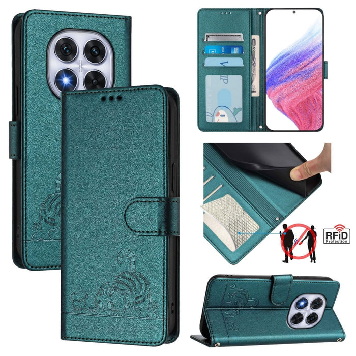 Funda para teléfono de cuero RFID con estampado en relieve de gato y rata y cordón, For Redmi A7 Pro 171mm / Poco C85x 5G, For Redmi 15a 5G Global, For Redmi Turbo 5 Max / Poco X8 Pro Max, For Redmi Turbo 5 5G / Poco X8 Pro 5G                          ...