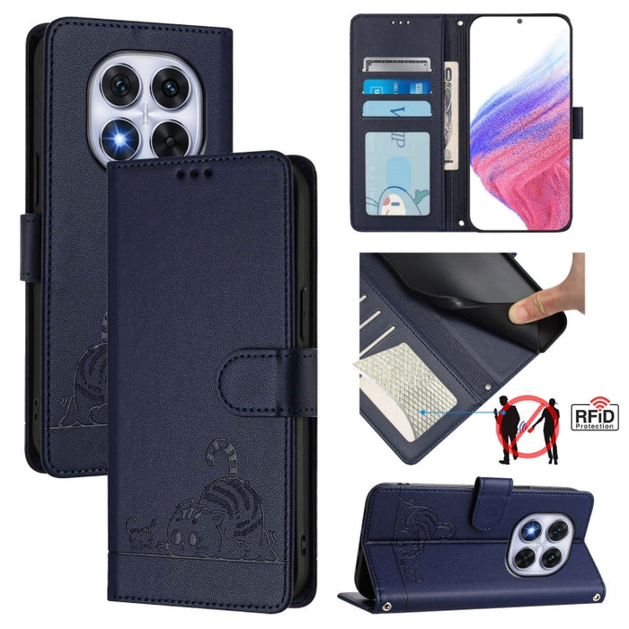 Funda para teléfono de cuero RFID con estampado en relieve de gato y rata y cordón, For Redmi A7 Pro 171mm / Poco C85x 5G, For Redmi 15a 5G Global, For Redmi Turbo 5 Max / Poco X8 Pro Max, For Redmi Turbo 5 5G / Poco X8 Pro 5G                          ...