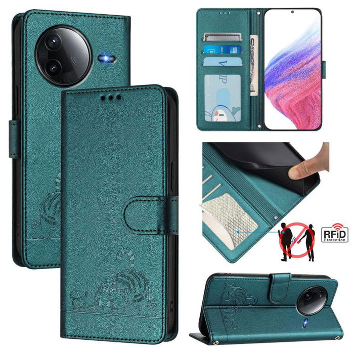 Funda para teléfono de cuero RFID con estampado en relieve de gato y rata y cordón, For Redmi A7 Pro 171mm / Poco C85x 5G, For Redmi 15a 5G Global, For Redmi Turbo 5 Max / Poco X8 Pro Max, For Redmi Turbo 5 5G / Poco X8 Pro 5G                          ...