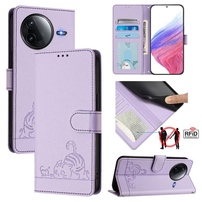 Funda para teléfono de cuero RFID con estampado en relieve de gato y rata y cordón, For Redmi A7 Pro 171mm / Poco C85x 5G, For Redmi 15a 5G Global, For Redmi Turbo 5 Max / Poco X8 Pro Max, For Redmi Turbo 5 5G / Poco X8 Pro 5G                          ...
