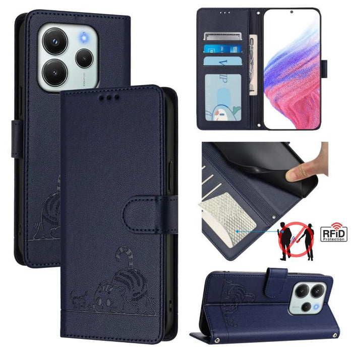 Funda para teléfono de cuero RFID con estampado en relieve de gato y rata y cordón, For Redmi A7 Pro 171mm / Poco C85x 5G, For Redmi 15a 5G Global, For Redmi Turbo 5 Max / Poco X8 Pro Max, For Redmi Turbo 5 5G / Poco X8 Pro 5G                          ...