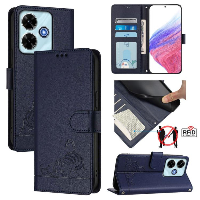 Funda para teléfono de cuero RFID con estampado en relieve de gato y rata y cordón, For Redmi A7 Pro 171mm / Poco C85x 5G, For Redmi 15a 5G Global, For Redmi Turbo 5 Max / Poco X8 Pro Max, For Redmi Turbo 5 5G / Poco X8 Pro 5G                          ...