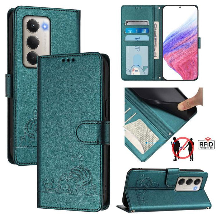Funda para teléfono de cuero RFID con estampado en relieve de gato y rata y cordón, For Redmi A7 Pro 171mm / Poco C85x 5G, For Redmi 15a 5G Global, For Redmi Turbo 5 Max / Poco X8 Pro Max, For Redmi Turbo 5 5G / Poco X8 Pro 5G                          ...