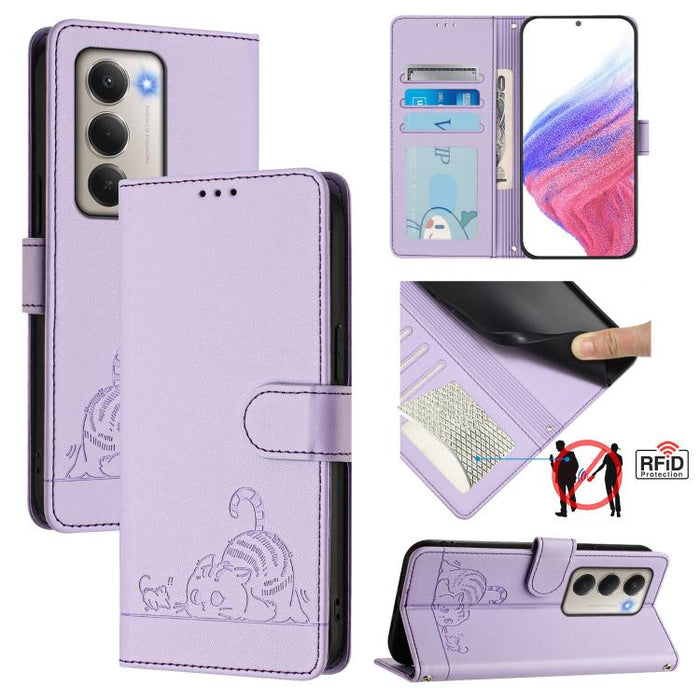 Funda para teléfono de cuero RFID con estampado en relieve de gato y rata y cordón, For Redmi A7 Pro 171mm / Poco C85x 5G, For Redmi 15a 5G Global, For Redmi Turbo 5 Max / Poco X8 Pro Max, For Redmi Turbo 5 5G / Poco X8 Pro 5G                          ...