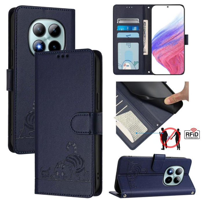 Funda para teléfono de cuero RFID con estampado en relieve de gato y rata y cordón, For Redmi A7 Pro 171mm / Poco C85x 5G, For Redmi 15a 5G Global, For Redmi Turbo 5 Max / Poco X8 Pro Max, For Redmi Turbo 5 5G / Poco X8 Pro 5G                          ...