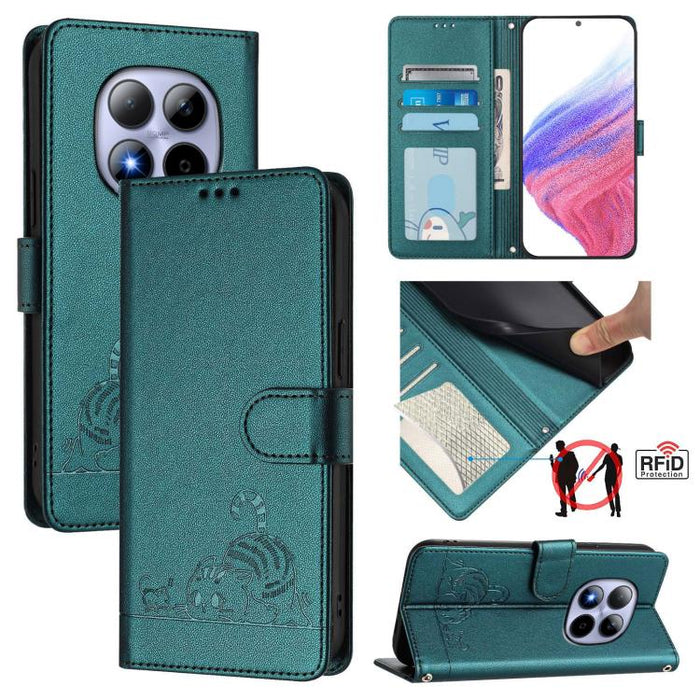 Funda para teléfono de cuero RFID con estampado en relieve de gato y rata y cordón, For Redmi A7 Pro 171mm / Poco C85x 5G, For Redmi 15a 5G Global, For Redmi Turbo 5 Max / Poco X8 Pro Max, For Redmi Turbo 5 5G / Poco X8 Pro 5G                          ...