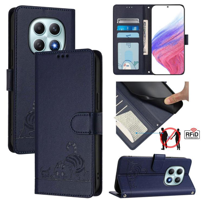 Funda para teléfono de cuero RFID con estampado en relieve de gato y rata y cordón, For Redmi A7 Pro 171mm / Poco C85x 5G, For Redmi 15a 5G Global, For Redmi Turbo 5 Max / Poco X8 Pro Max, For Redmi Turbo 5 5G / Poco X8 Pro 5G                          ...
