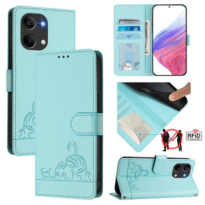 Funda para teléfono de cuero RFID con estampado en relieve de gato y rata y cordón, For Redmi A7 Pro 171mm / Poco C85x 5G, For Redmi 15a 5G Global, For Redmi Turbo 5 Max / Poco X8 Pro Max, For Redmi Turbo 5 5G / Poco X8 Pro 5G                          ...