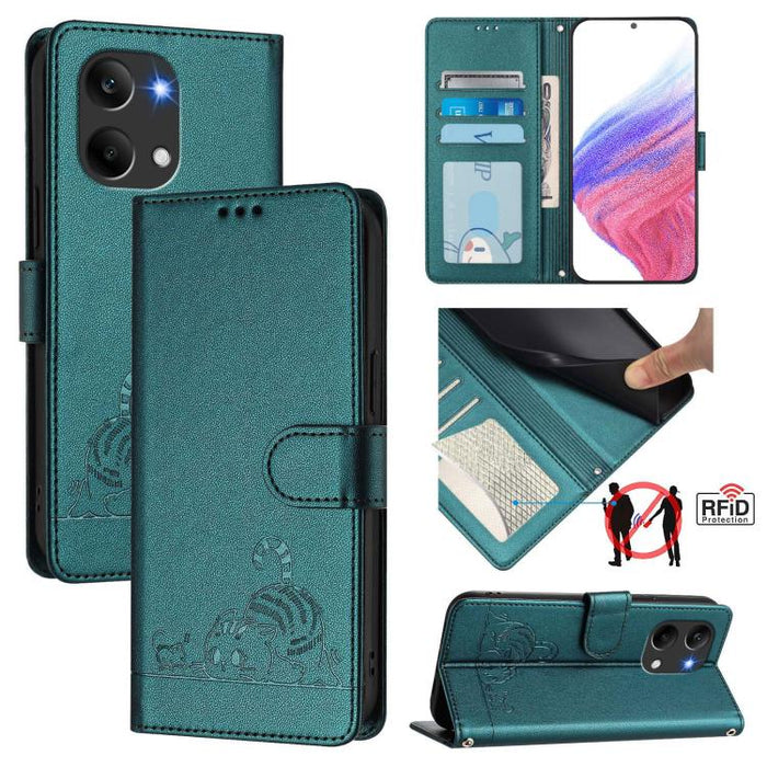 Funda para teléfono de cuero RFID con estampado en relieve de gato y rata y cordón, For Redmi A7 Pro 171mm / Poco C85x 5G, For Redmi 15a 5G Global, For Redmi Turbo 5 Max / Poco X8 Pro Max, For Redmi Turbo 5 5G / Poco X8 Pro 5G                          ...