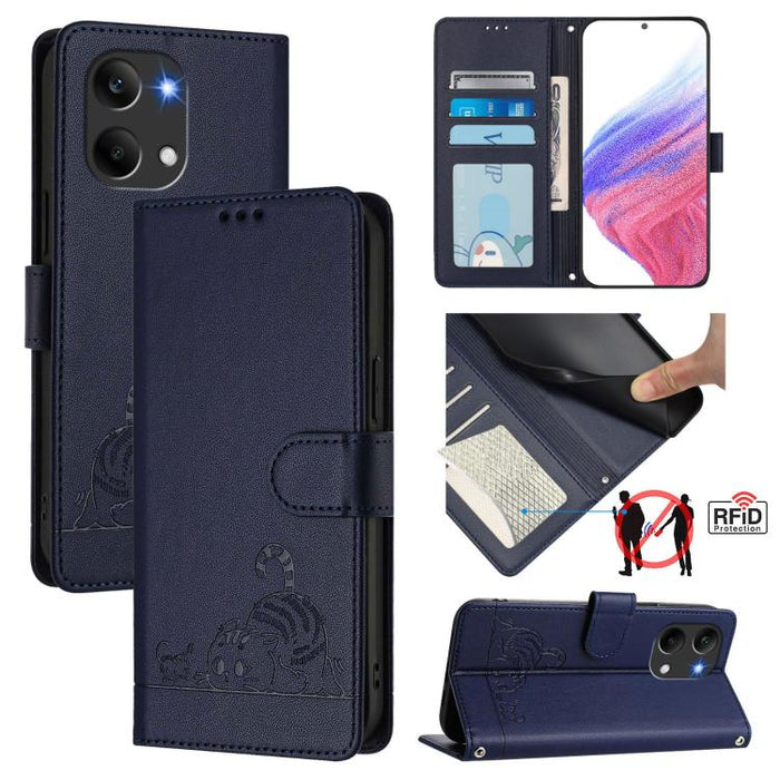 Funda para teléfono de cuero RFID con estampado en relieve de gato y rata y cordón, For Redmi A7 Pro 171mm / Poco C85x 5G, For Redmi 15a 5G Global, For Redmi Turbo 5 Max / Poco X8 Pro Max, For Redmi Turbo 5 5G / Poco X8 Pro 5G                          ...