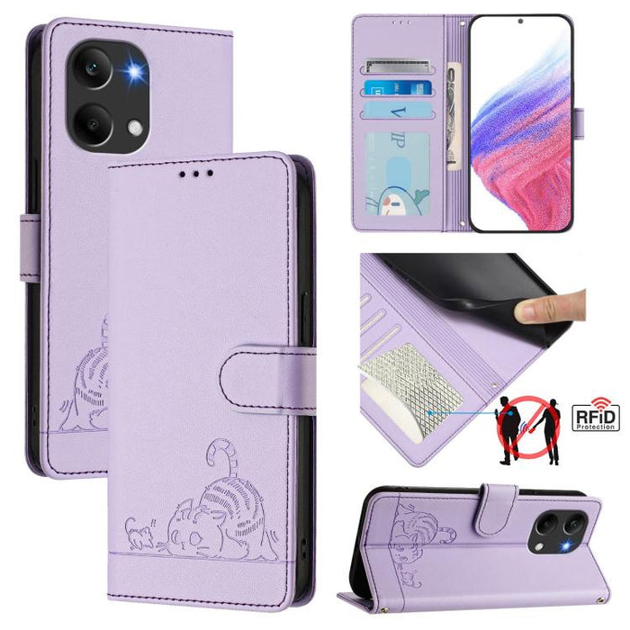 Funda para teléfono de cuero RFID con estampado en relieve de gato y rata y cordón, For Redmi A7 Pro 171mm / Poco C85x 5G, For Redmi 15a 5G Global, For Redmi Turbo 5 Max / Poco X8 Pro Max, For Redmi Turbo 5 5G / Poco X8 Pro 5G                          ...