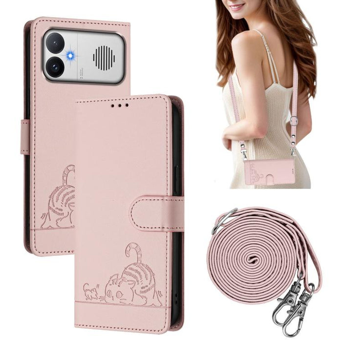 Funda para teléfono de cuero RFID con estampado en relieve de gato y rata y cordón, For Redmi A7 Pro 171mm / Poco C85x 5G, For Redmi 15a 5G Global, For Redmi Turbo 5 Max / Poco X8 Pro Max, For Redmi Turbo 5 5G / Poco X8 Pro 5G                          ...