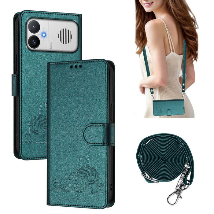 Funda para teléfono de cuero RFID con estampado en relieve de gato y rata y cordón, For Redmi A7 Pro 171mm / Poco C85x 5G, For Redmi 15a 5G Global, For Redmi Turbo 5 Max / Poco X8 Pro Max, For Redmi Turbo 5 5G / Poco X8 Pro 5G                          ...