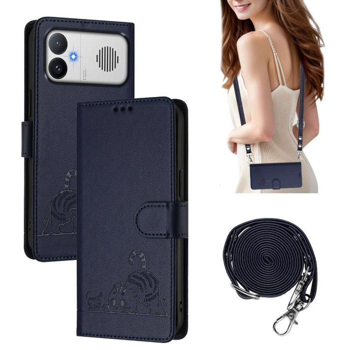 Funda para teléfono de cuero RFID con estampado en relieve de gato y rata y cordón, For Redmi A7 Pro 171mm / Poco C85x 5G, For Redmi 15a 5G Global, For Redmi Turbo 5 Max / Poco X8 Pro Max, For Redmi Turbo 5 5G / Poco X8 Pro 5G                          ...