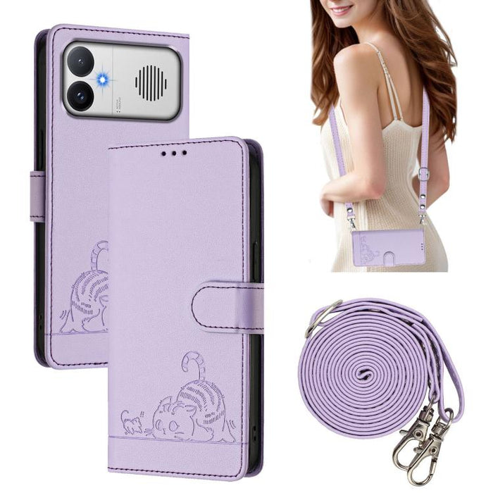 Funda para teléfono de cuero RFID con estampado en relieve de gato y rata y cordón, For Redmi A7 Pro 171mm / Poco C85x 5G, For Redmi 15a 5G Global, For Redmi Turbo 5 Max / Poco X8 Pro Max, For Redmi Turbo 5 5G / Poco X8 Pro 5G                          ...