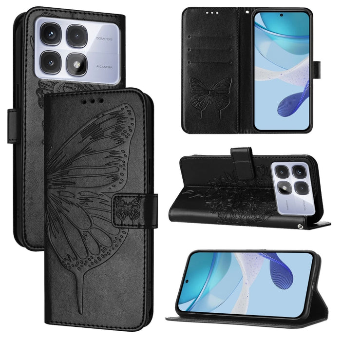Funda de cuero para teléfono con diseño de mariposa en relieve, For Redmi Turbo 4, For Redmi Note 14 5G Global, For Redmi Note 14 Pro 4G, For Redmi Note 14 4G 163.25mm, For Redmi K70 Ultra 5G Global, For Redmi 13 4G
