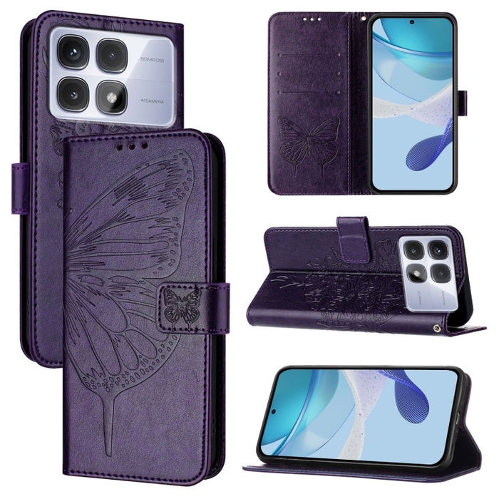 Funda de cuero para teléfono con diseño de mariposa en relieve, For Redmi Turbo 4, For Redmi Note 14 5G Global, For Redmi Note 14 Pro 4G, For Redmi Note 14 4G 163.25mm, For Redmi K70 Ultra 5G Global, For Redmi 13 4G