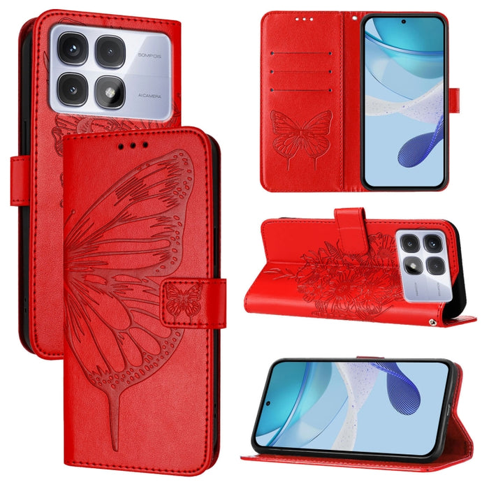 Funda de cuero para teléfono con diseño de mariposa en relieve, For Redmi Turbo 4, For Redmi Note 14 5G Global, For Redmi Note 14 Pro 4G, For Redmi Note 14 4G 163.25mm, For Redmi K70 Ultra 5G Global, For Redmi 13 4G