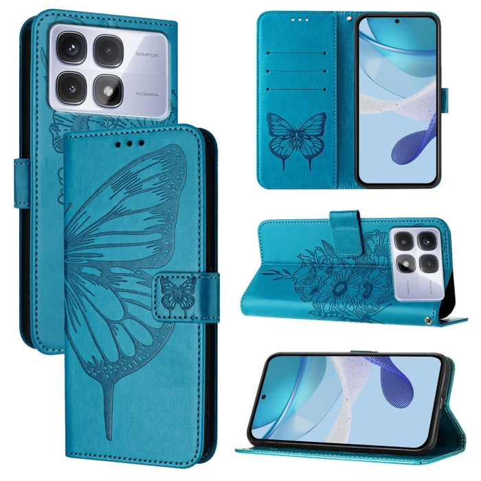 Funda de cuero para teléfono con diseño de mariposa en relieve, For Redmi Turbo 4, For Redmi Note 14 5G Global, For Redmi Note 14 Pro 4G, For Redmi Note 14 4G 163.25mm, For Redmi K70 Ultra 5G Global, For Redmi 13 4G