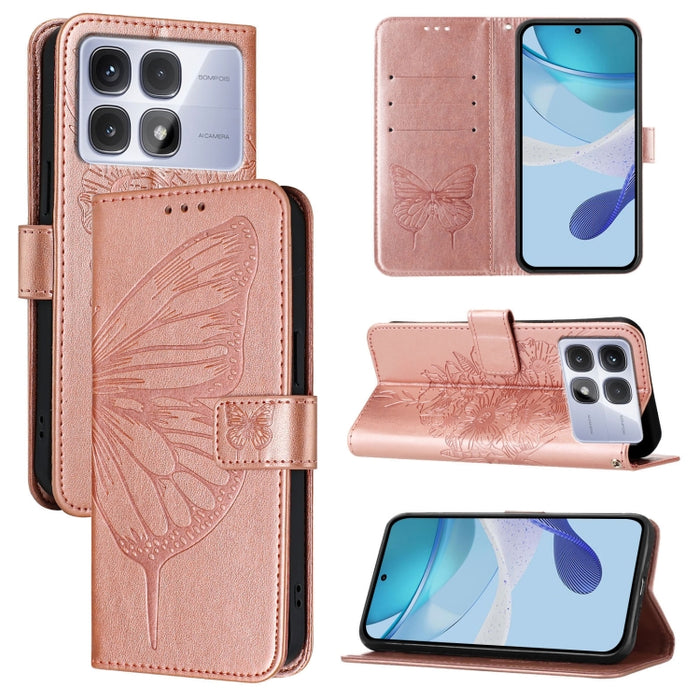 Funda de cuero para teléfono con diseño de mariposa en relieve, For Redmi Turbo 4, For Redmi Note 14 5G Global, For Redmi Note 14 Pro 4G, For Redmi Note 14 4G 163.25mm, For Redmi K70 Ultra 5G Global, For Redmi 13 4G
