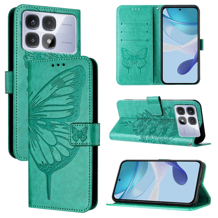 Funda de cuero para teléfono con diseño de mariposa en relieve, For Redmi Turbo 4, For Redmi Note 14 5G Global, For Redmi Note 14 Pro 4G, For Redmi Note 14 4G 163.25mm, For Redmi K70 Ultra 5G Global, For Redmi 13 4G
