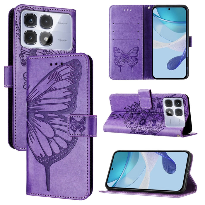 Funda de cuero para teléfono con diseño de mariposa en relieve, For Redmi Turbo 4, For Redmi Note 14 5G Global, For Redmi Note 14 Pro 4G, For Redmi Note 14 4G 163.25mm, For Redmi K70 Ultra 5G Global, For Redmi 13 4G