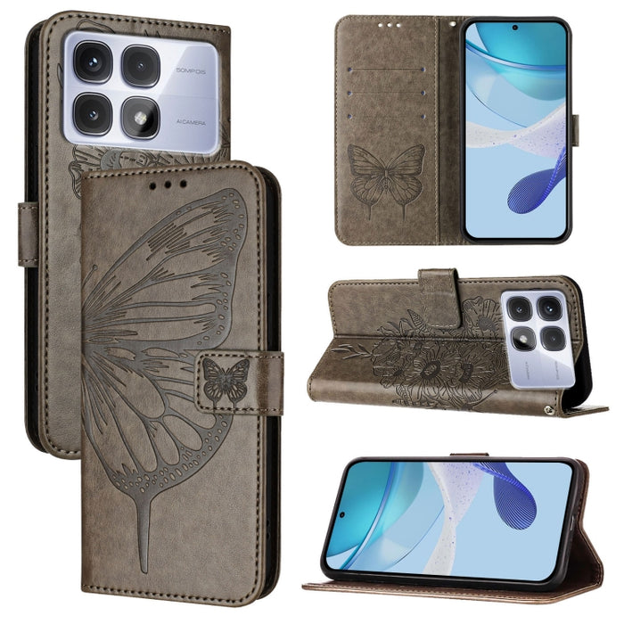 Funda de cuero para teléfono con diseño de mariposa en relieve, For Redmi Turbo 4, For Redmi Note 14 5G Global, For Redmi Note 14 Pro 4G, For Redmi Note 14 4G 163.25mm, For Redmi K70 Ultra 5G Global, For Redmi 13 4G