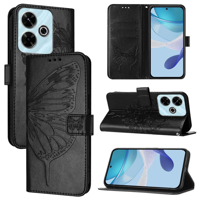 Funda de cuero para teléfono con diseño de mariposa en relieve, For Redmi Turbo 4, For Redmi Note 14 5G Global, For Redmi Note 14 Pro 4G, For Redmi Note 14 4G 163.25mm, For Redmi K70 Ultra 5G Global, For Redmi 13 4G