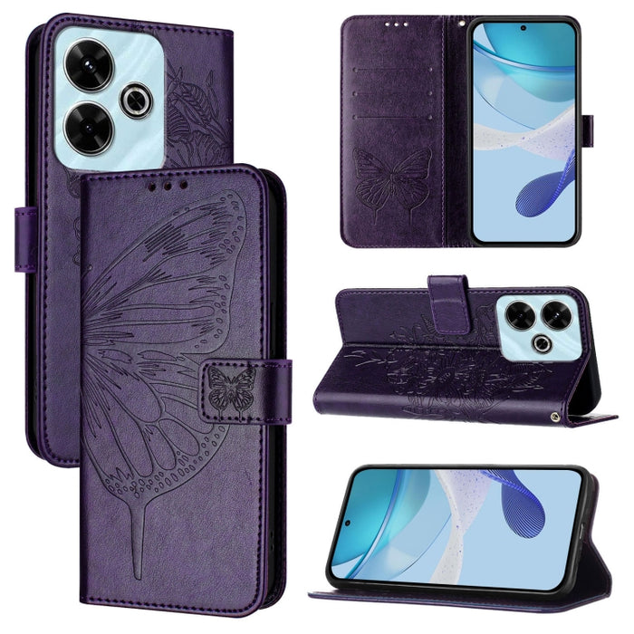 Funda de cuero para teléfono con diseño de mariposa en relieve, For Redmi Turbo 4, For Redmi Note 14 5G Global, For Redmi Note 14 Pro 4G, For Redmi Note 14 4G 163.25mm, For Redmi K70 Ultra 5G Global, For Redmi 13 4G