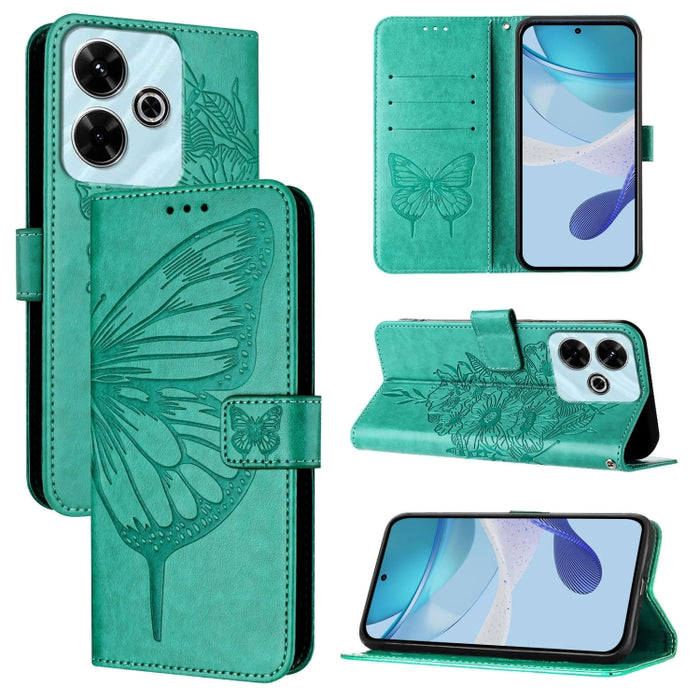 Funda de cuero para teléfono con diseño de mariposa en relieve, For Redmi Turbo 4, For Redmi Note 14 5G Global, For Redmi Note 14 Pro 4G, For Redmi Note 14 4G 163.25mm, For Redmi K70 Ultra 5G Global, For Redmi 13 4G