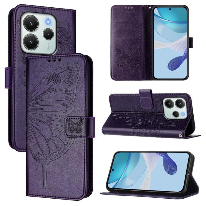 Funda de cuero para teléfono con diseño de mariposa en relieve, For Redmi Turbo 4, For Redmi Note 14 5G Global, For Redmi Note 14 Pro 4G, For Redmi Note 14 4G 163.25mm, For Redmi K70 Ultra 5G Global, For Redmi 13 4G