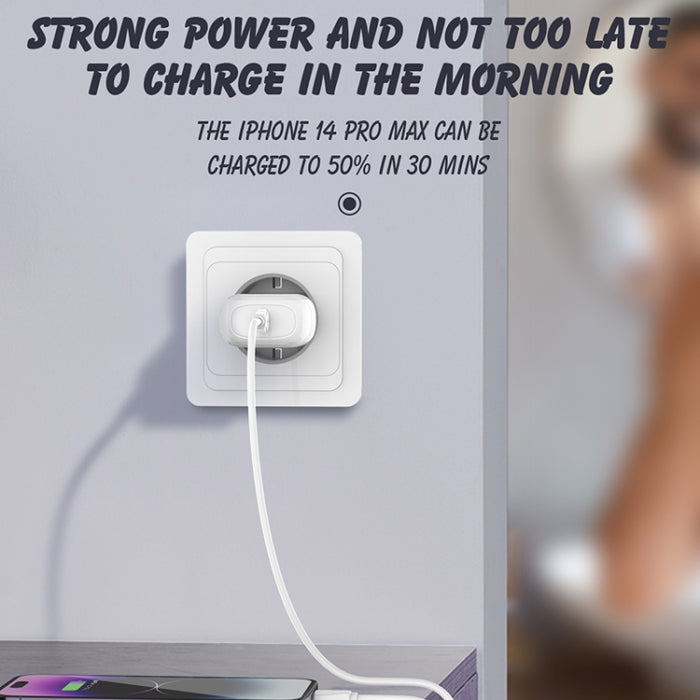Cargador rápido LDNIO A1206C PD27W USB-C / Type-C con cable de 8 pines de 1 m, EU Plug