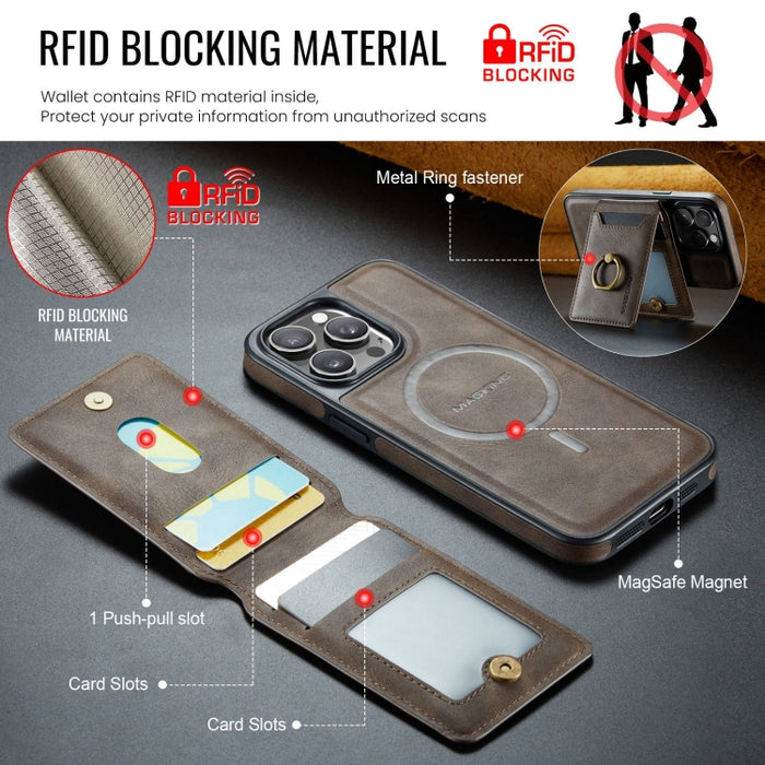 Funda para teléfono con tapa trasera RFID y billetera desmontable MagSafe DG.MING K1, For iPhone 13, For iPhone 12, For iPhone 12 Pro Max, For iPhone 12 Pro