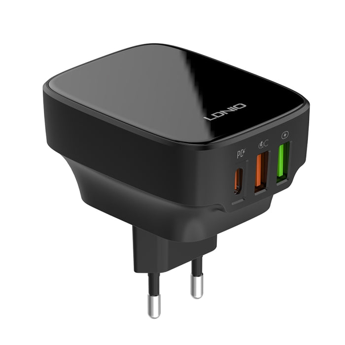 Cargador LDNIO Q334 de 32 W tipo C + puerto USB doble con cable de datos micro USB, EU Plug, UK Plug, US Plug