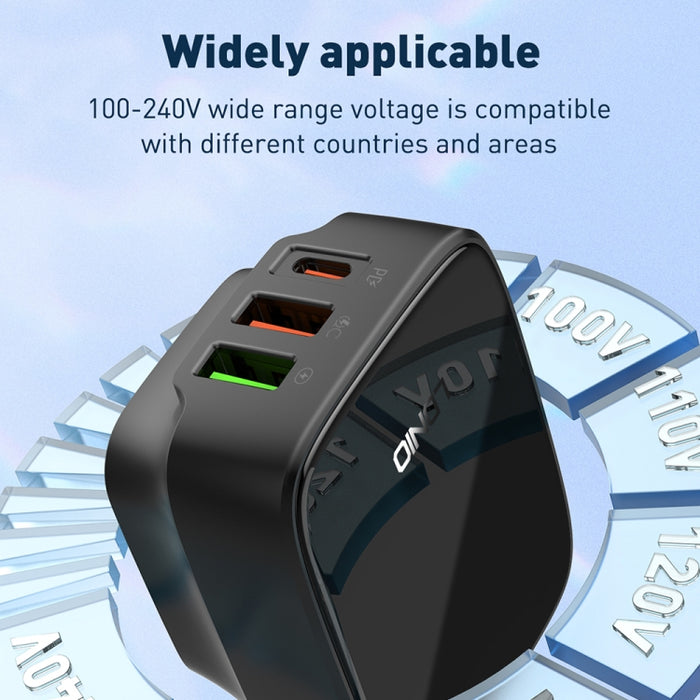 Cargador LDNIO Q334 de 32 W tipo C + puerto USB doble con cable de datos micro USB, EU Plug, UK Plug, US Plug
