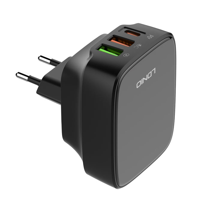 Cargador LDNIO Q334 de 32 W tipo C + puerto USB doble con cable de datos USB-C/Tipo C a USB-C/Tipo C, EU Plug, UK Plug, US Plug
