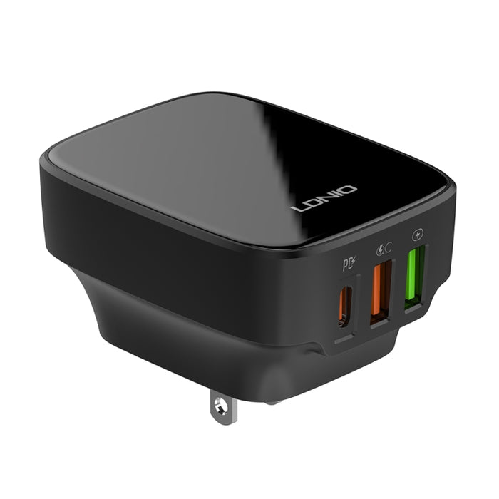 Cargador LDNIO Q334 de 32 W tipo C + puerto USB doble con cable de datos USB-C/Tipo C a USB-C/Tipo C, EU Plug, UK Plug, US Plug