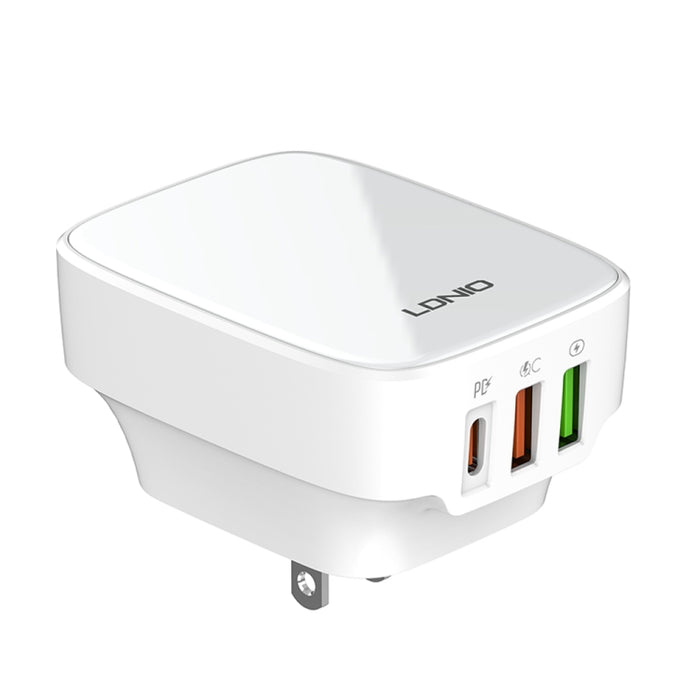 Cargador LDNIO Q334 de 32 W tipo C + puerto USB doble con cable de datos USB-C/Tipo C a USB-C/Tipo C, EU Plug, UK Plug, US Plug