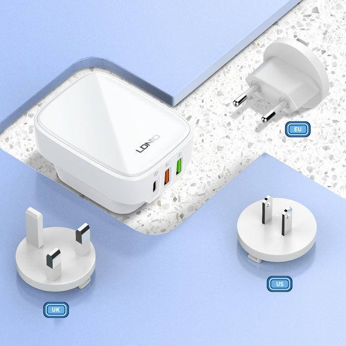 Cargador LDNIO Q334 de 32 W tipo C + puerto USB doble con cable de datos USB-C/Tipo C a USB-C/Tipo C, EU Plug, UK Plug, US Plug